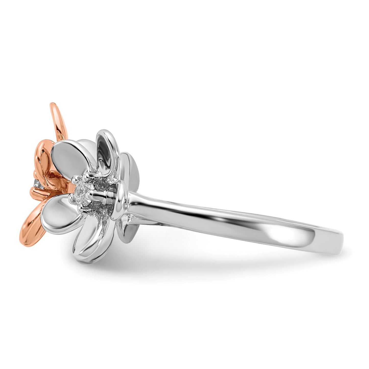 14k Rose and White Gold 1/10 carat Diamond Flower Ring