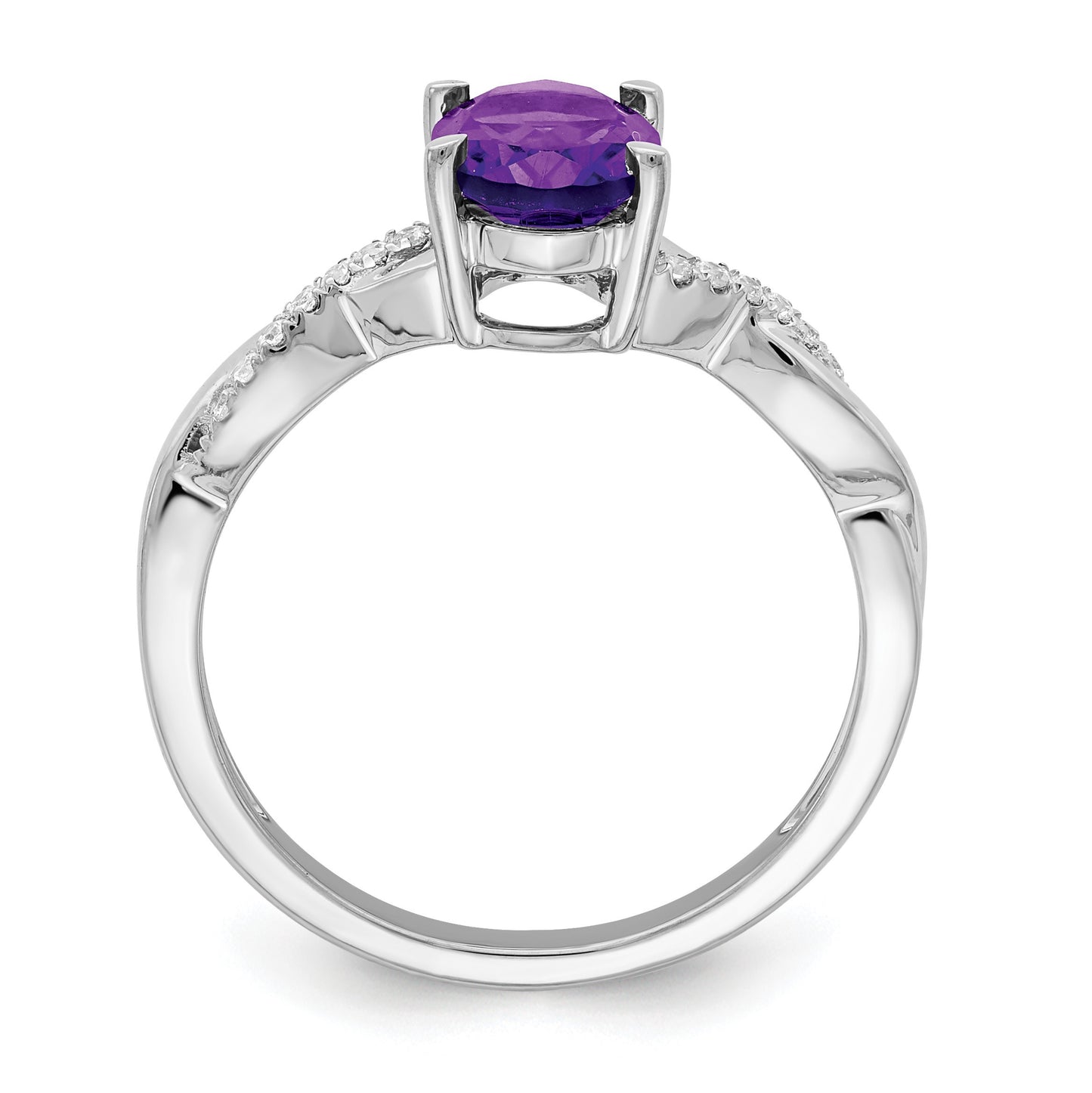 14k White Gold 8x6mm Oval Amethyst and 1/15 carat Diamond Ring