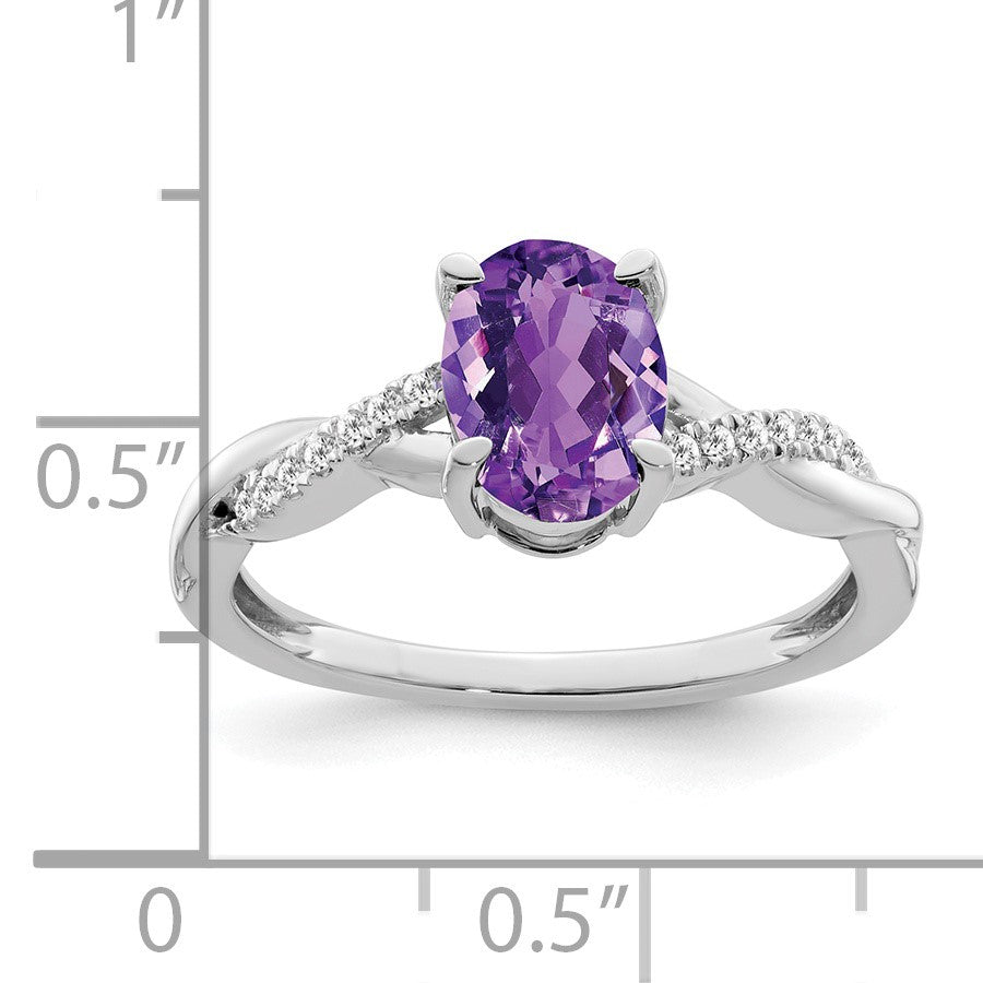 14k White Gold 8x6mm Oval Amethyst and 1/15 carat Diamond Ring
