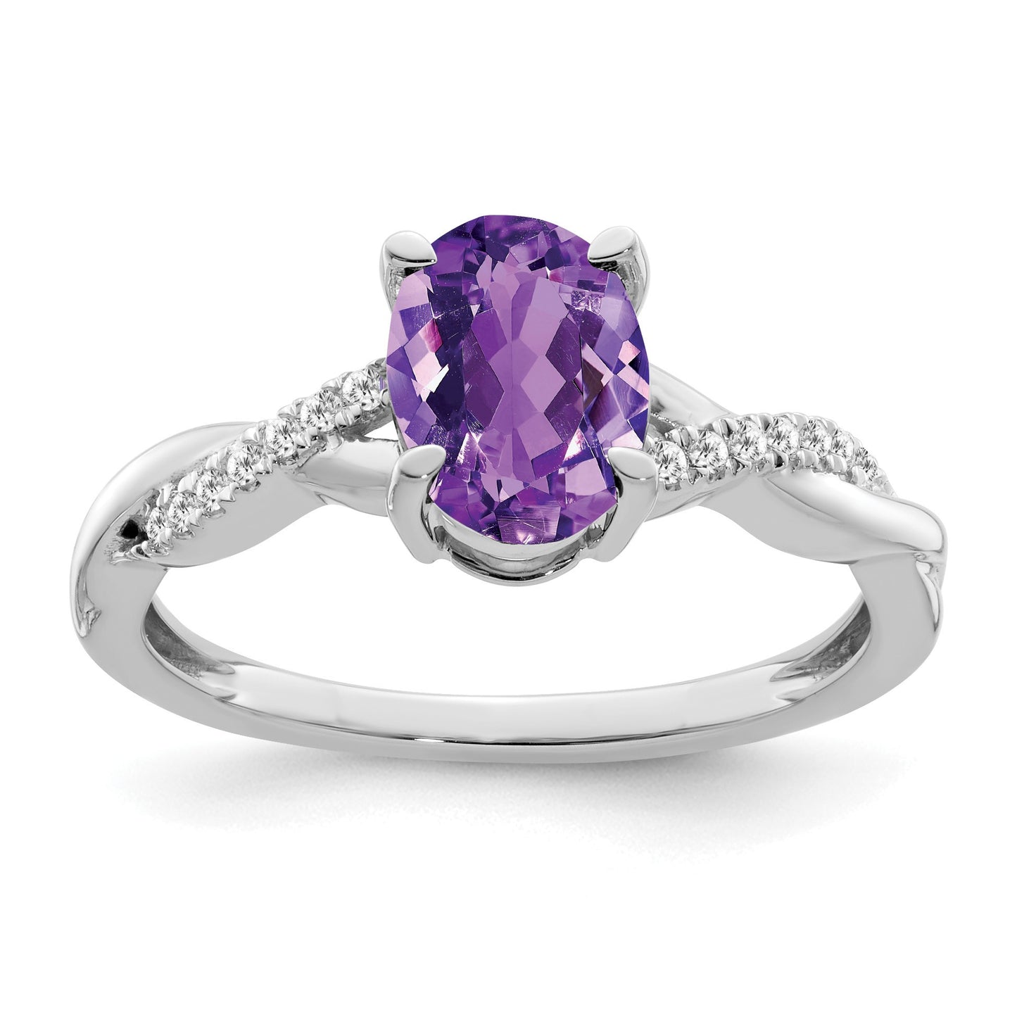 14k White Gold 8x6mm Oval Amethyst and 1/15 carat Diamond Ring