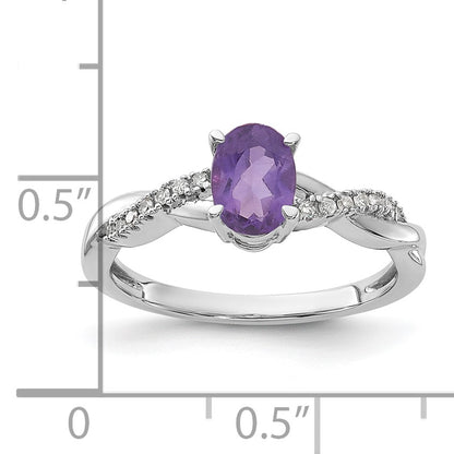 14K White Gold 7x5 Oval February/Amethyst and Diamond Size 7 Ring