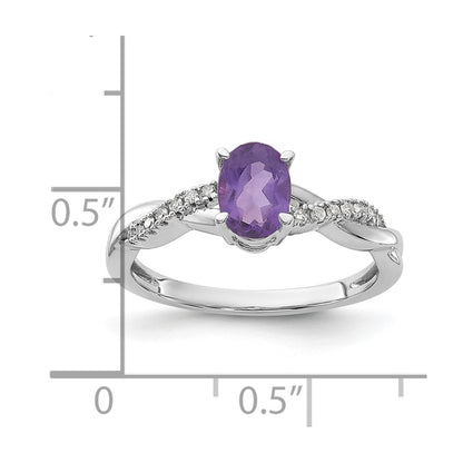 14K White Gold Oval Amethyst and Diamond Ring