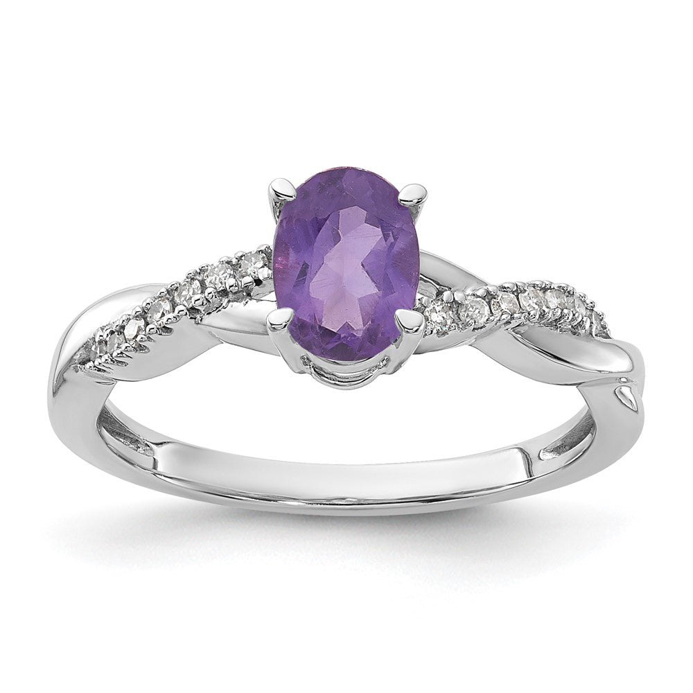 14K White Gold Oval Amethyst and Diamond Ring