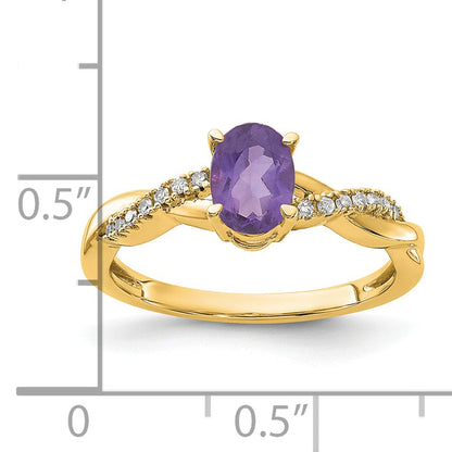 14k 7x5 Oval February/Amethyst and Diamond Size 7 Ring
