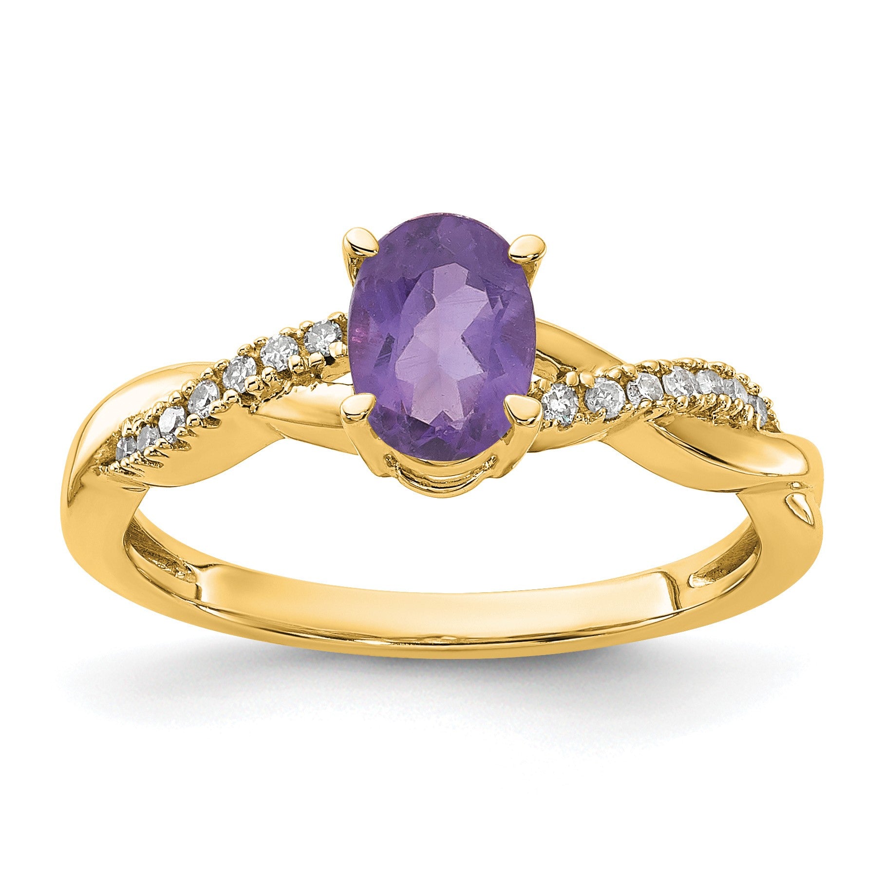 14k 7x5 Oval February/Amethyst and Diamond Size 7 Ring