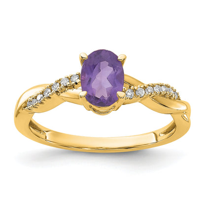 14k 7x5 Oval February/Amethyst and Diamond Size 7 Ring