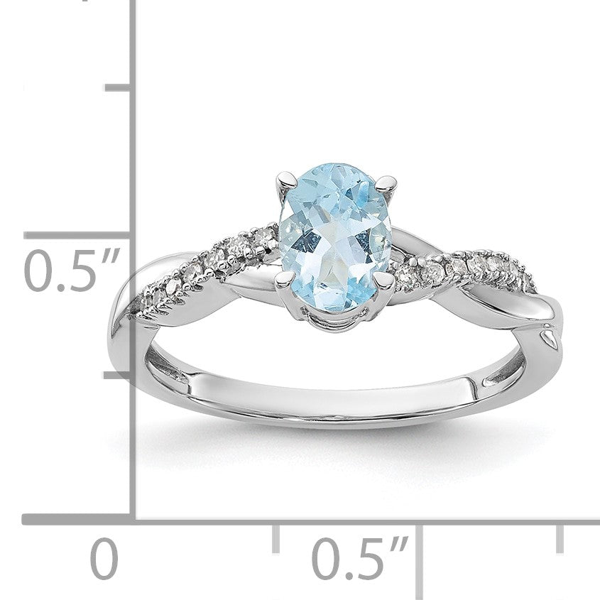 14K White Gold 7x5 Oval March/Aquamarine and Diamond Size 7 Ring