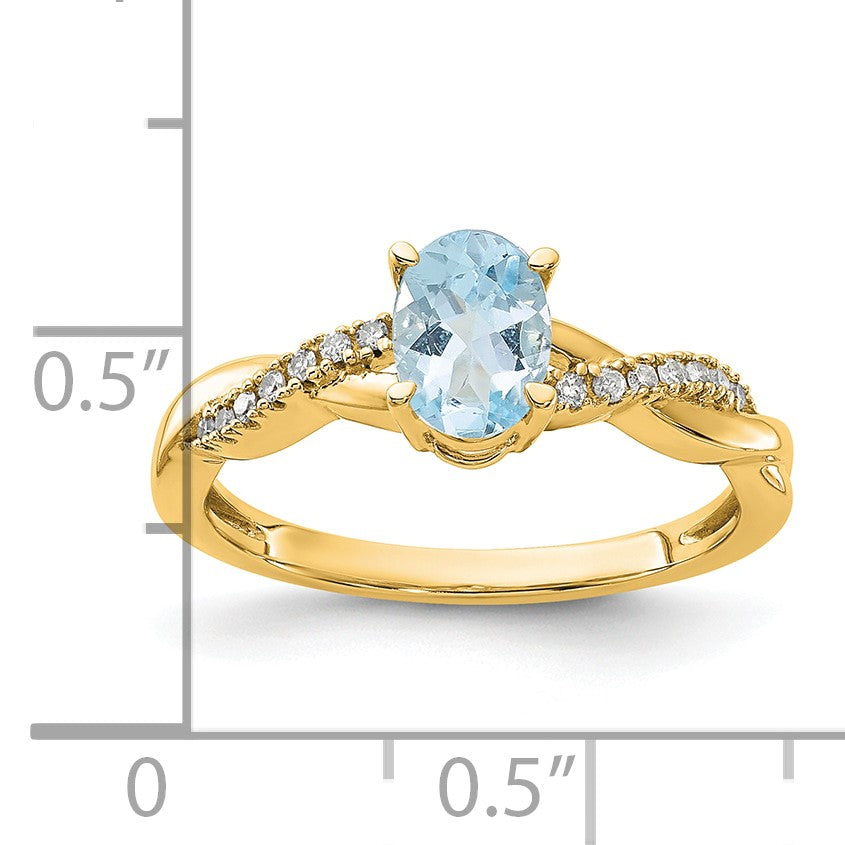 14k 7x5 Oval March/Aquamarine and Diamond Size 7 Ring