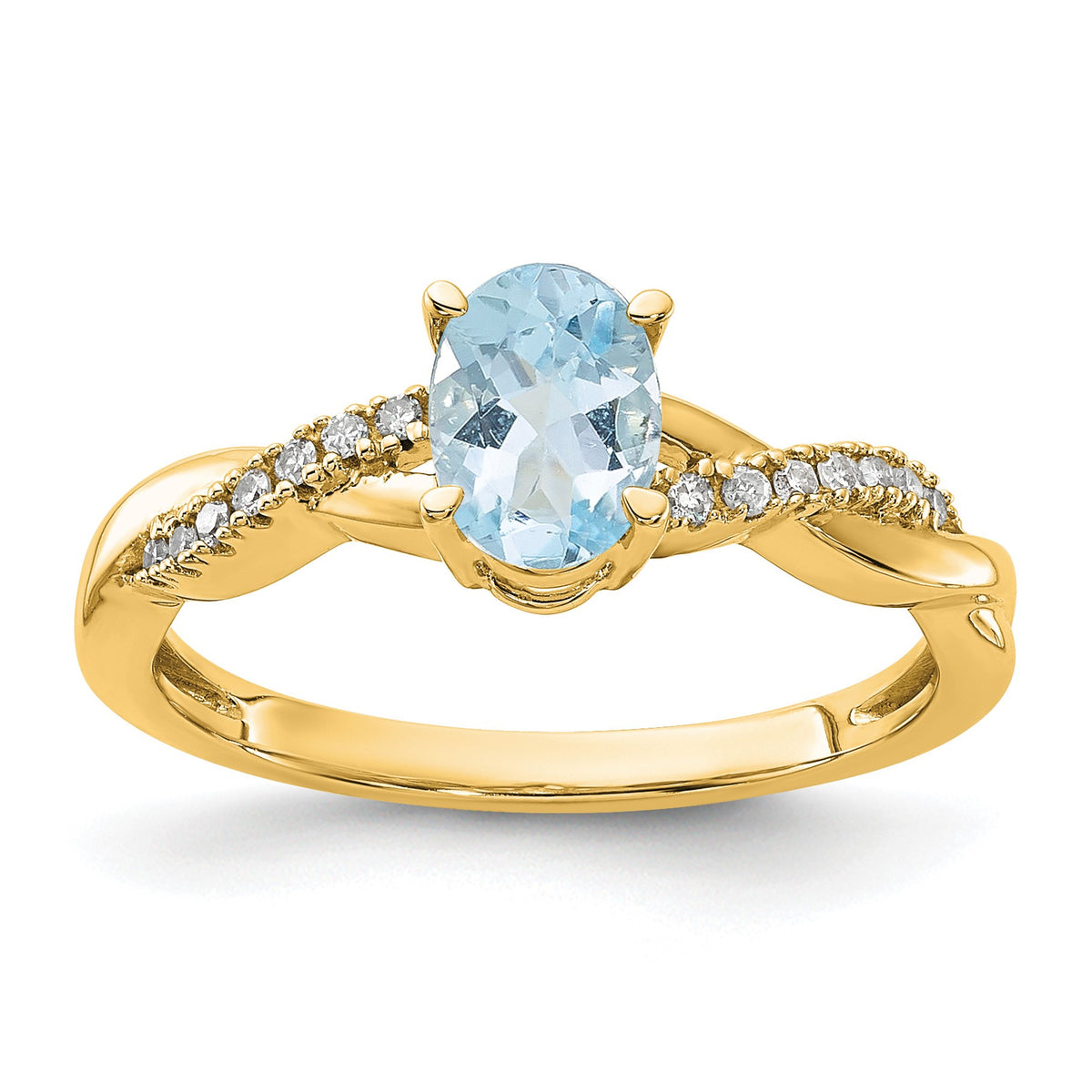 14k 7x5 Oval March/Aquamarine and Diamond Size 7 Ring