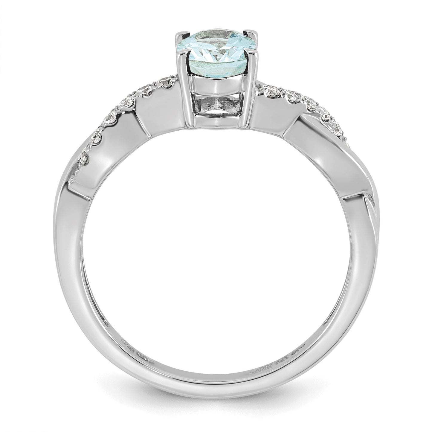 14k White Gold Aquamarine & 1/10 carat Lab Grown Diamond VS/SI+ G+ Oval March Birthstone Complete Ring