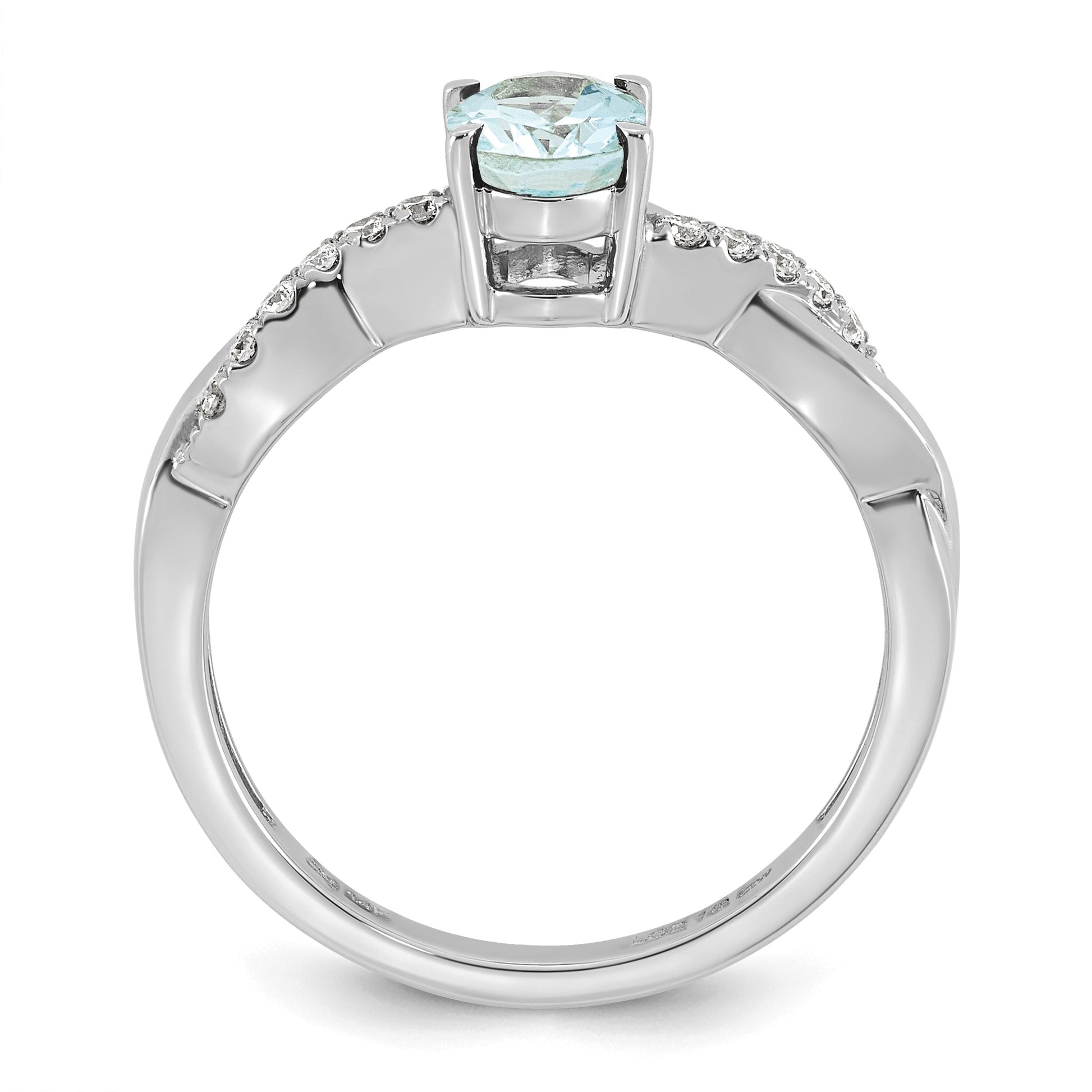 14k White Gold Aquamarine & 1/10 carat Lab Grown Diamond VS/SI+ G+ Oval March Birthstone Complete Ring
