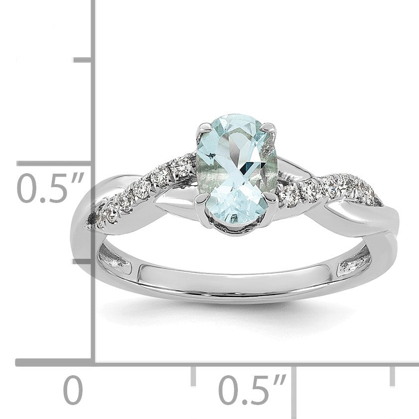 14k White Gold Aquamarine & 1/10 carat Lab Grown Diamond VS/SI+ G+ Oval March Birthstone Complete Ring