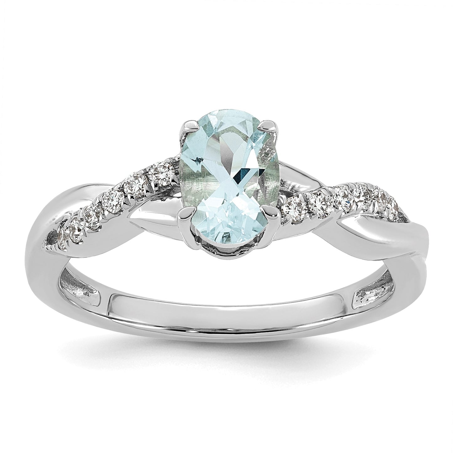 14k White Gold Aquamarine & 1/10 carat Lab Grown Diamond VS/SI+ G+ Oval March Birthstone Complete Ring