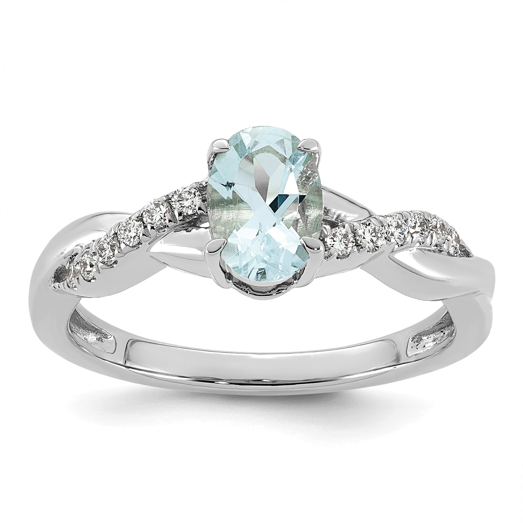 14k White Gold Aquamarine & 1/10 carat Lab Grown Diamond VS/SI+ G+ Oval March Birthstone Complete Ring