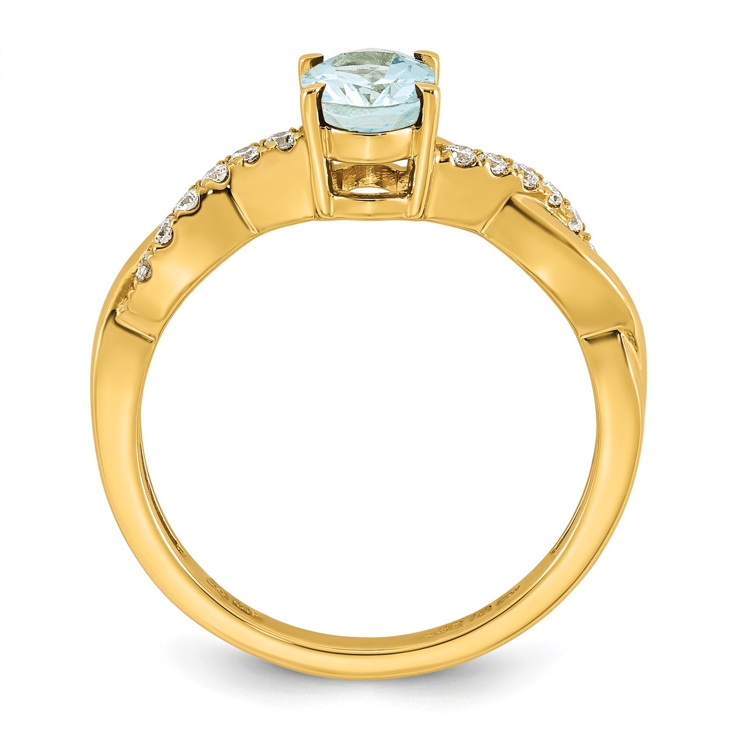 14k Aquamarine & 1/10 carat Lab Grown Diamond VS/SI+ G+ Oval March Birthstone Complete Ring