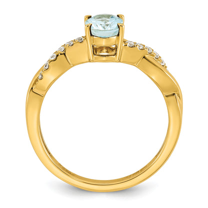 14k Aquamarine & 1/10 carat Lab Grown Diamond VS/SI+ G+ Oval March Birthstone Complete Ring