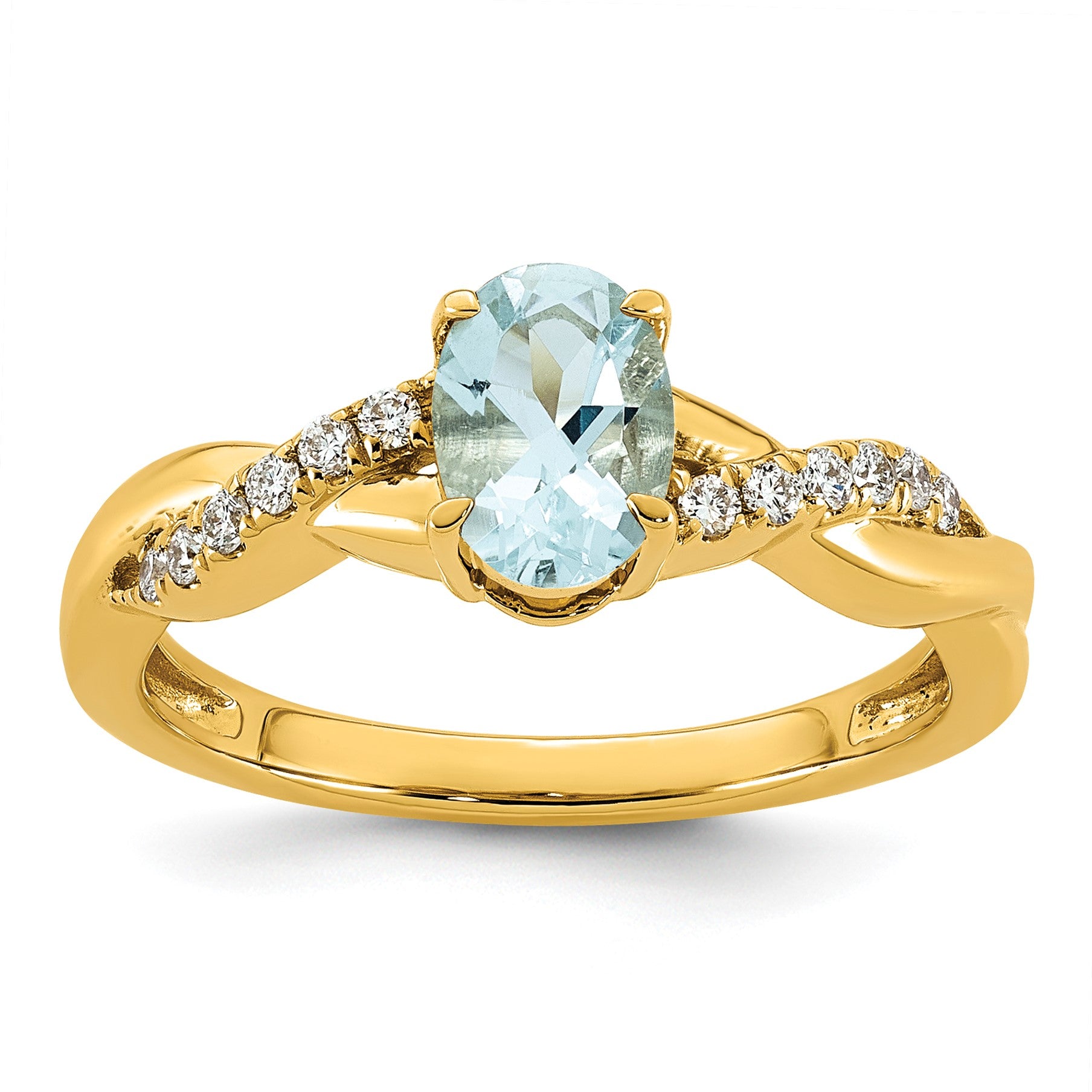 14k Aquamarine & 1/10 carat Lab Grown Diamond VS/SI+ G+ Oval March Birthstone Complete Ring