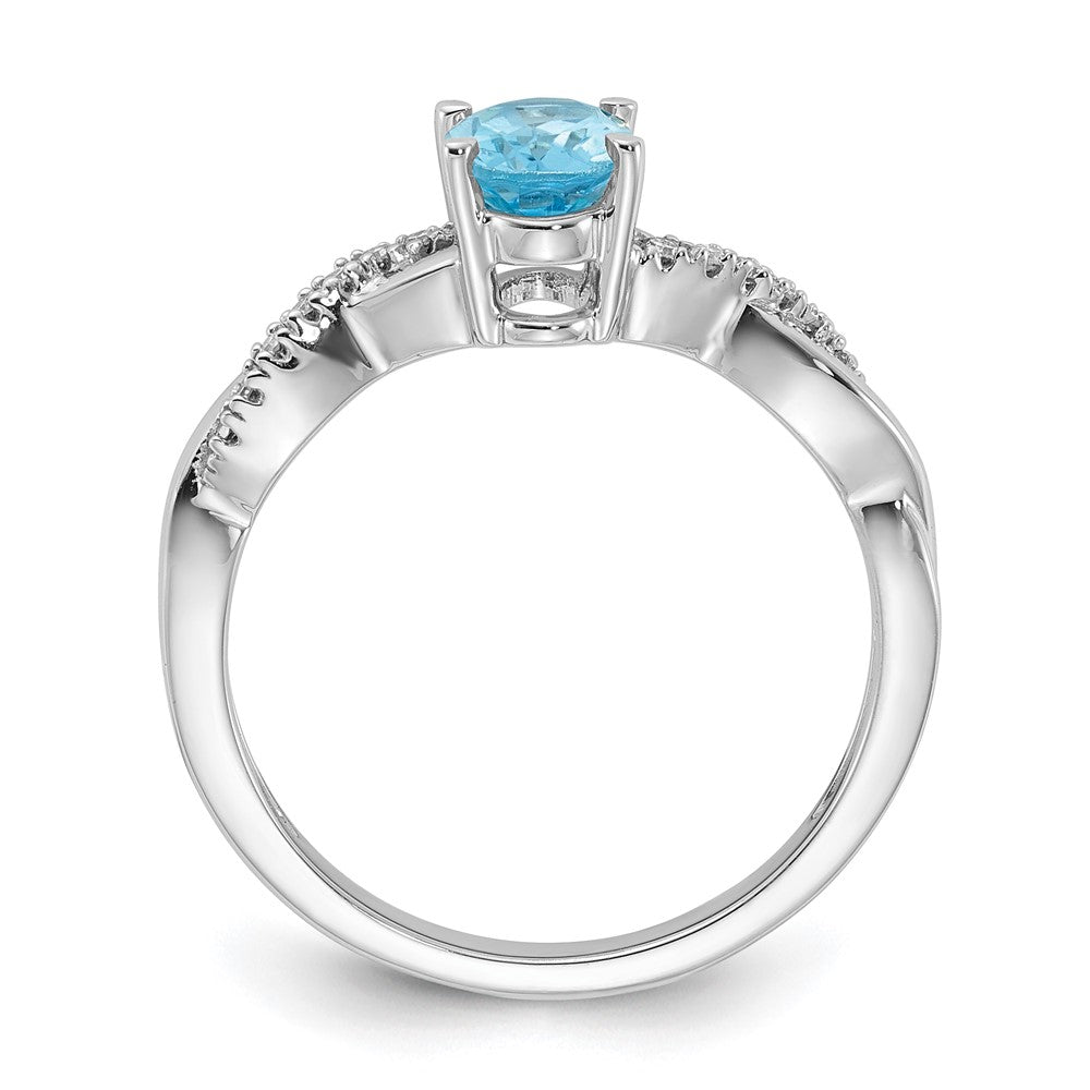 14K White Gold Oval Blue Topaz and Diamond Ring