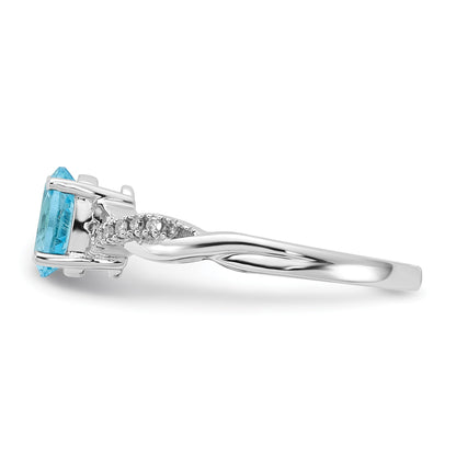 14K White Gold 7x5 Oval December/Blue Topaz and Diamond Size 7 Ring