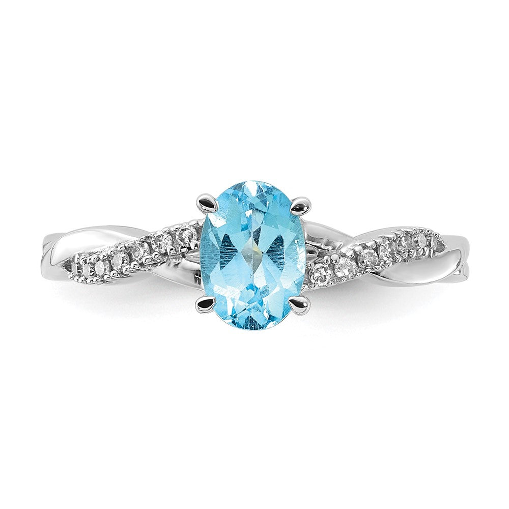 14K White Gold Oval Blue Topaz and Diamond Ring