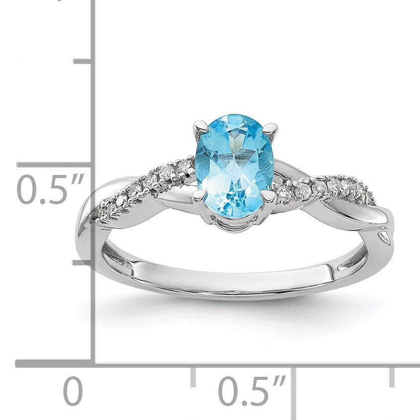 14K White Gold 7x5 Oval December/Blue Topaz and Diamond Size 7 Ring