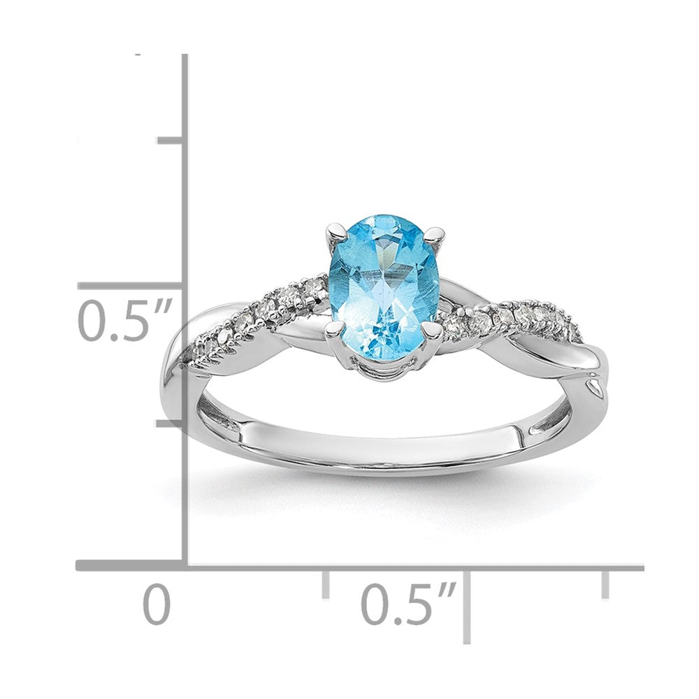 14K White Gold Oval Blue Topaz and Diamond Ring