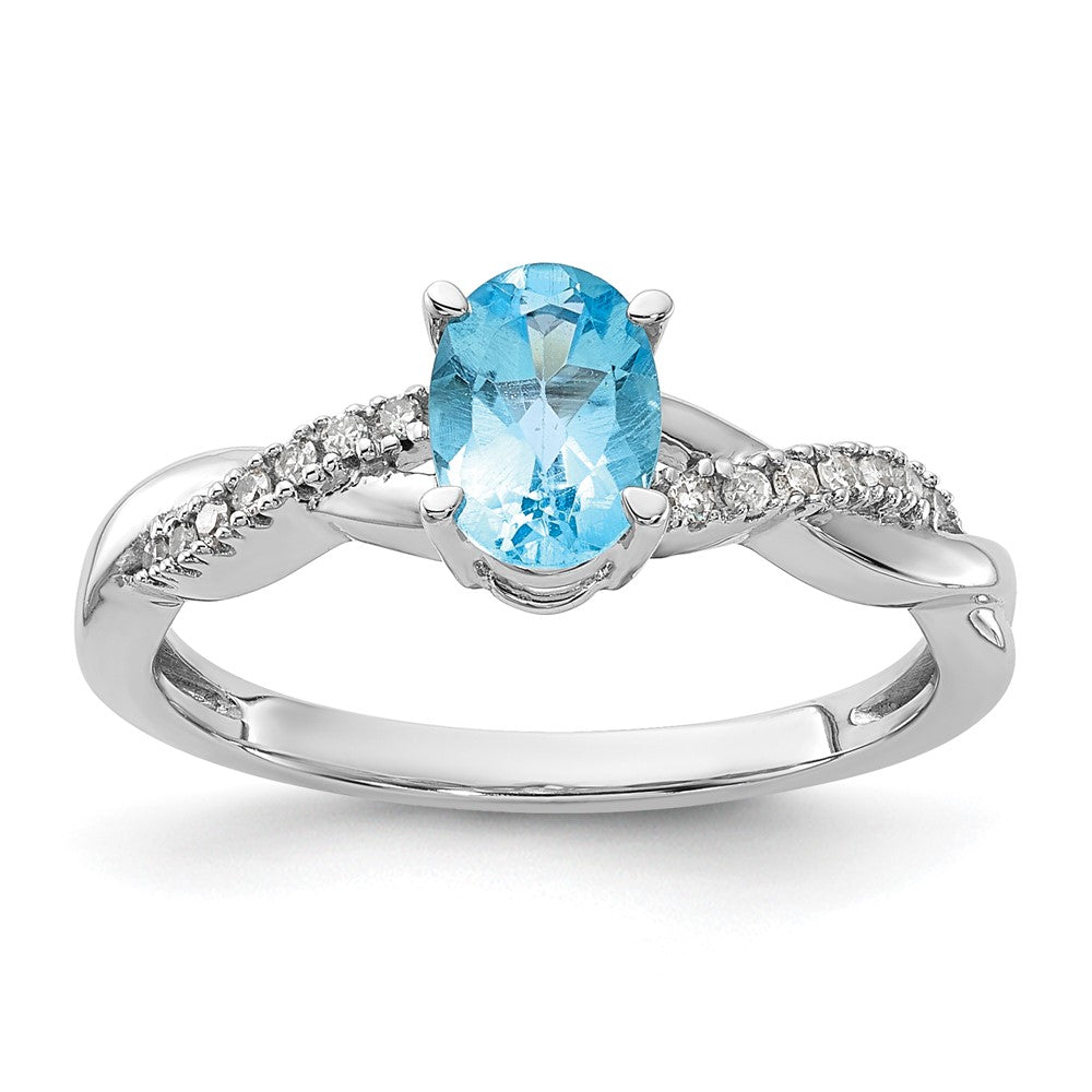 14K White Gold Oval Blue Topaz and Diamond Ring