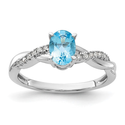 14K White Gold Oval Blue Topaz and Diamond Ring