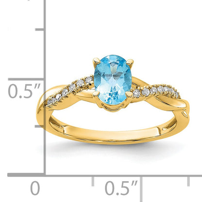 14k 7x5 Oval December/Blue Topaz and Diamond Size 7 Ring