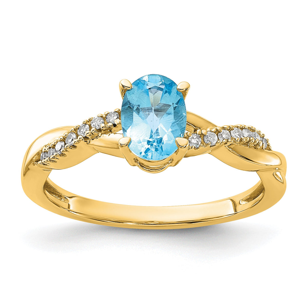 14k 7x5 Oval December/Blue Topaz and Diamond Size 7 Ring