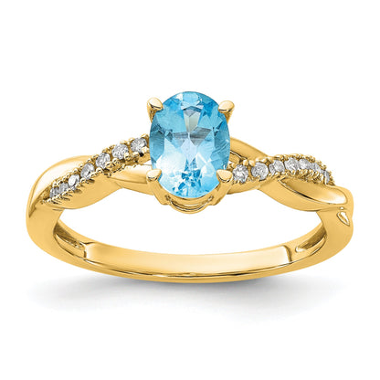 14k 7x5 Oval December/Blue Topaz and Diamond Size 7 Ring