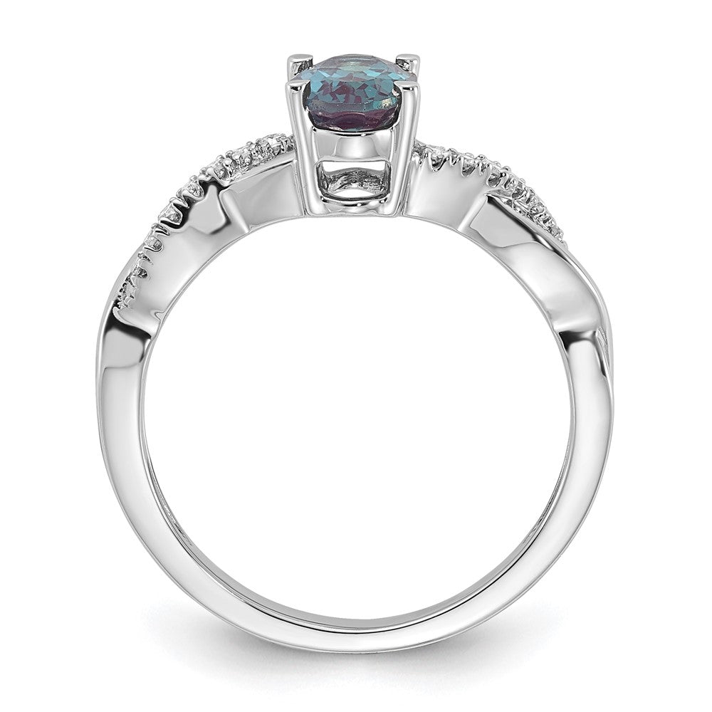 14K White Gold Oval Created Alexandrite and Diamond Ring