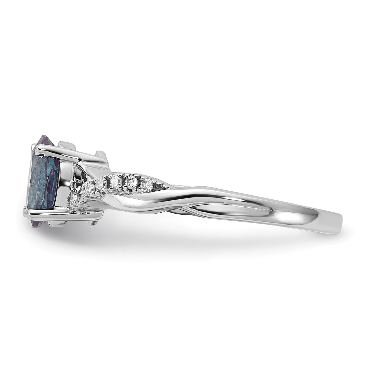 14K White Gold 7x5 Oval June/Lab Created Alexandrite and Diamond Size 7 Ring