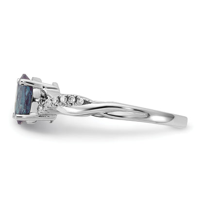 14K White Gold 7x5 Oval June/Lab Created Alexandrite and Diamond Size 7 Ring