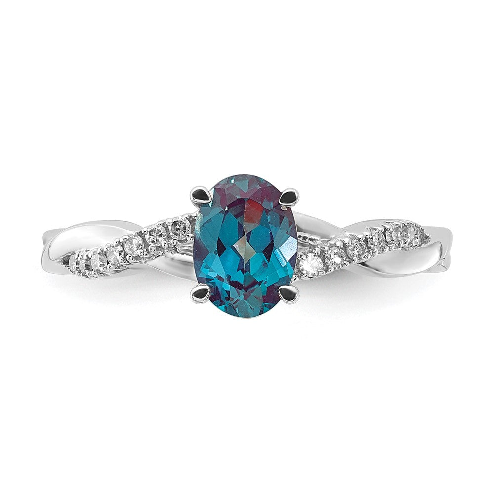 14K White Gold Oval Created Alexandrite and Diamond Ring