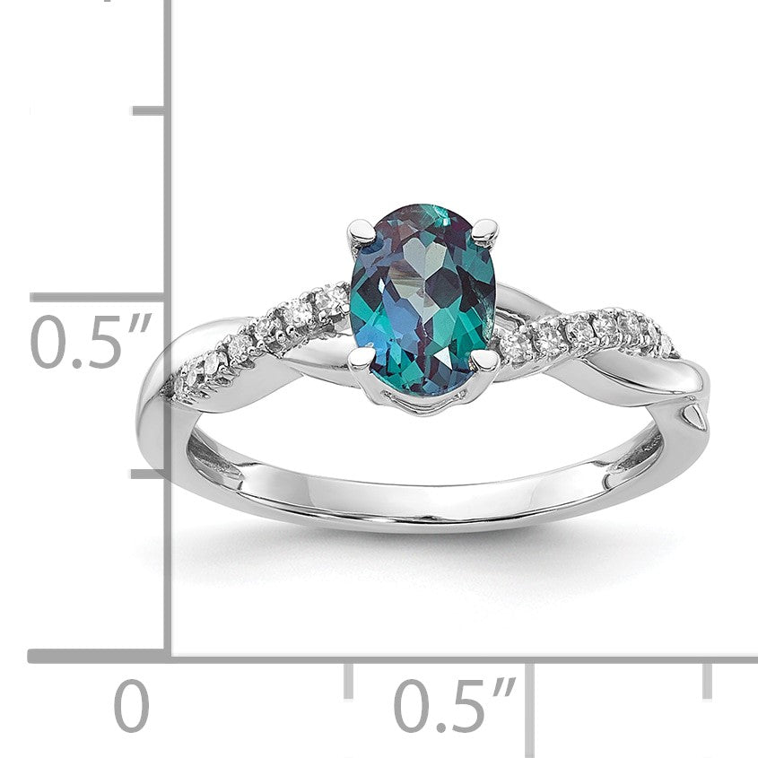 14K White Gold 7x5 Oval June/Lab Created Alexandrite and Diamond Size 7 Ring