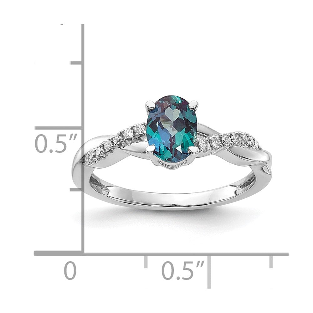 14K White Gold Oval Created Alexandrite and Diamond Ring