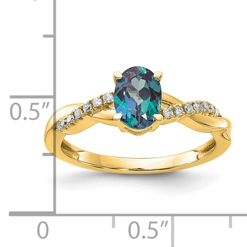 14k 7x5 Oval June/Lab Created Alexandrite and Diamond Size 7 Ring