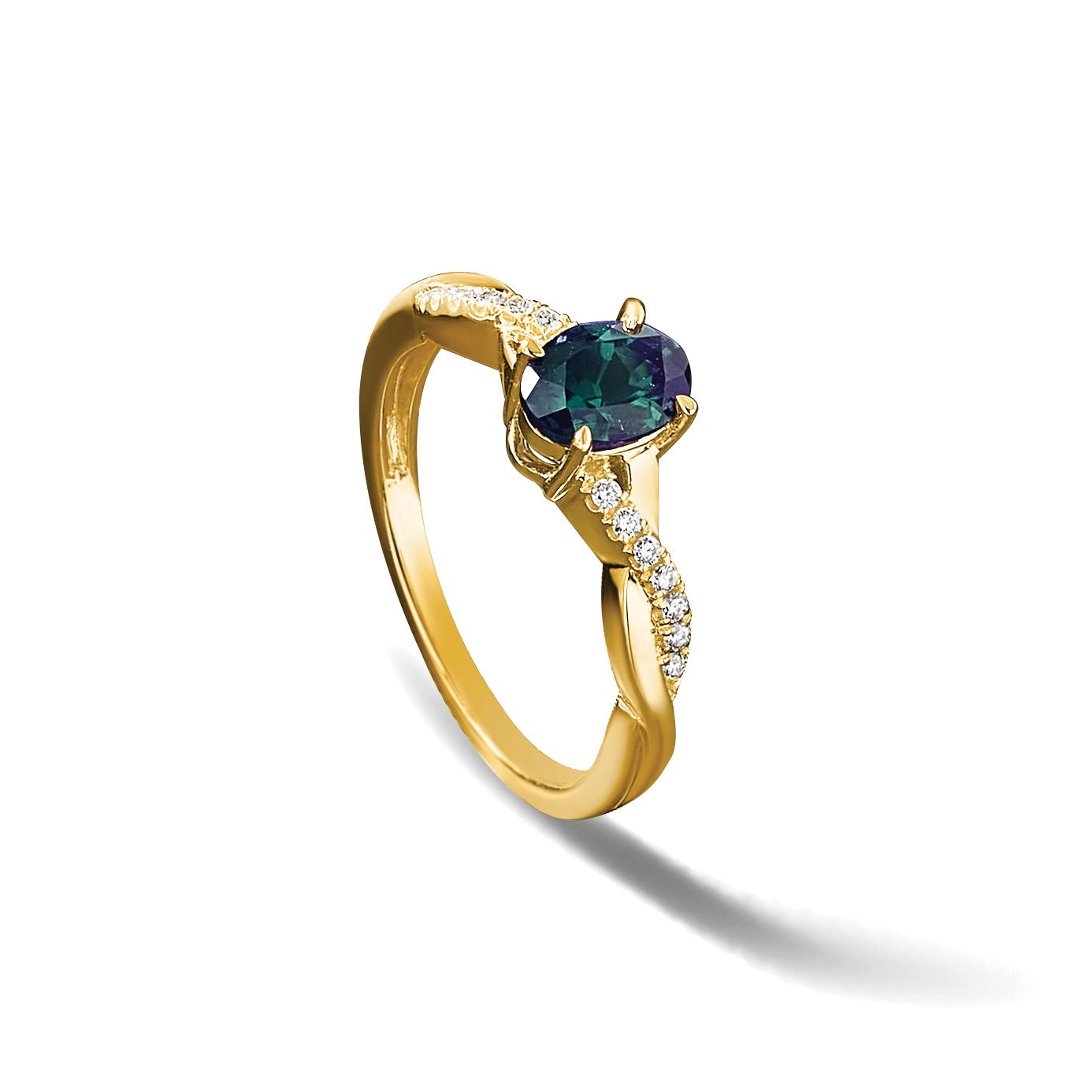 14k 7x5 Oval June/Lab Created Alexandrite and Diamond Size 7 Ring
