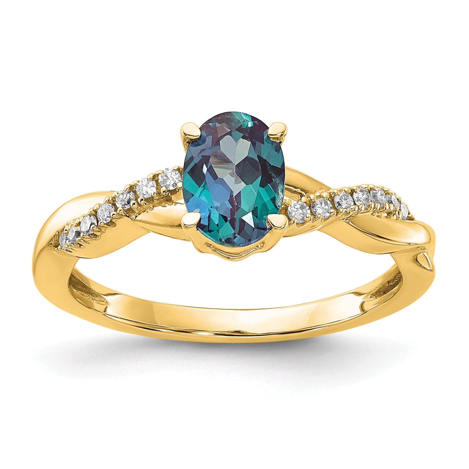 14k 7x5 Oval June/Lab Created Alexandrite and Diamond Size 7 Ring
