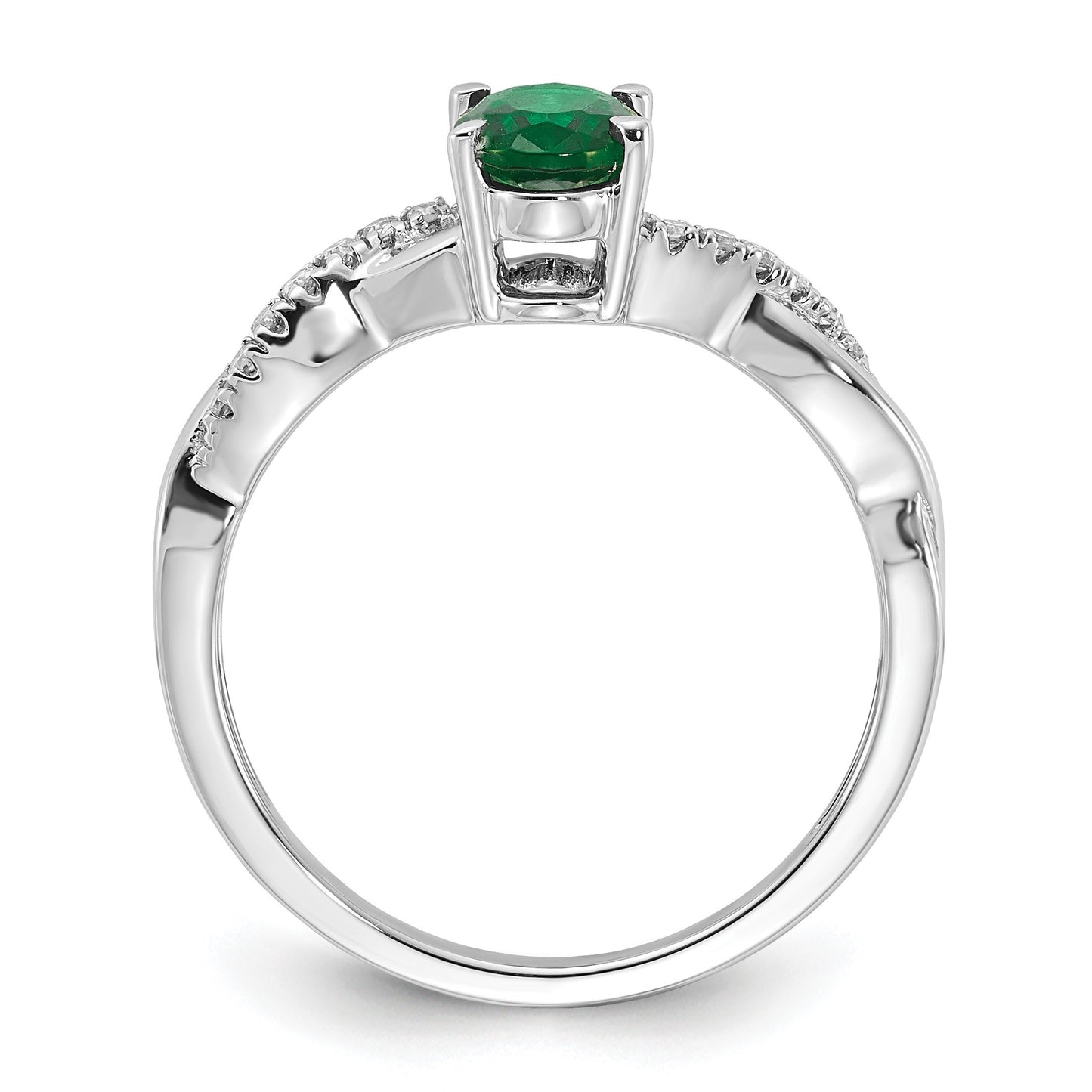 14K White Gold 7x5 Oval May/Lab Created Emerald and Diamond Size 7 Ring