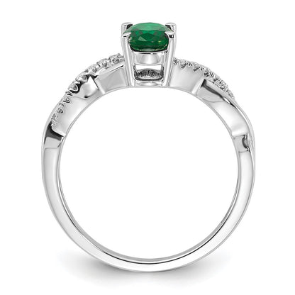 14K White Gold Oval Created Emerald and Diamond Ring