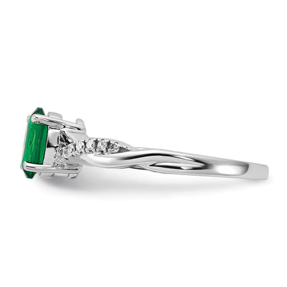 14K White Gold 7x5 Oval May/Lab Created Emerald and Diamond Size 7 Ring
