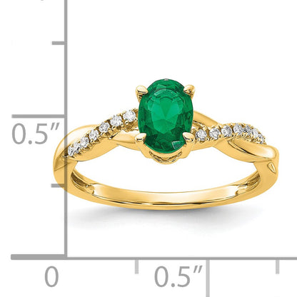 14k 7x5 Oval May/Lab Created Emerald and Diamond Size 7 Ring