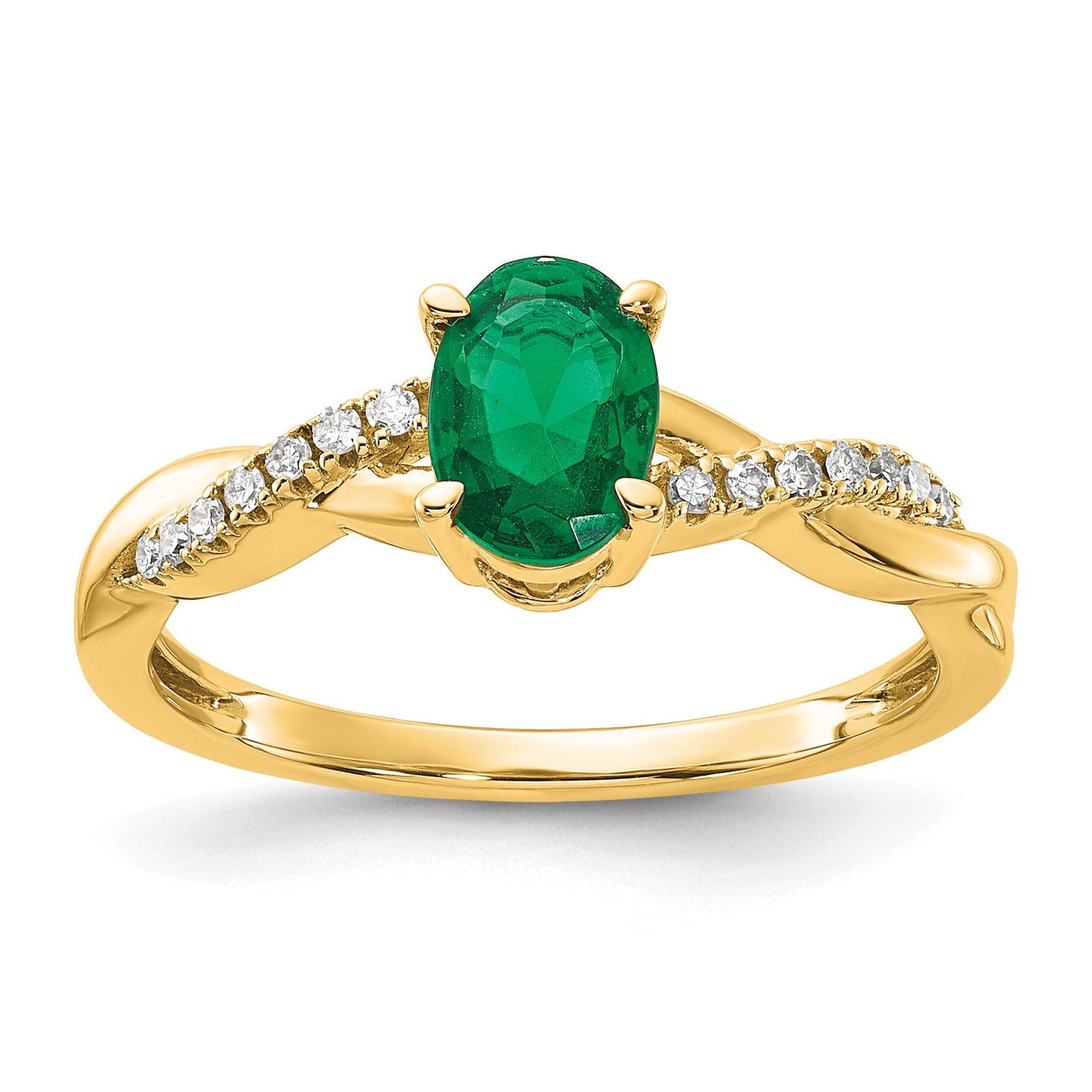 14k 7x5 Oval May/Lab Created Emerald and Diamond Size 7 Ring