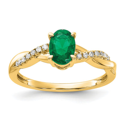 14k 7x5 Oval May/Lab Created Emerald and Diamond Size 7 Ring