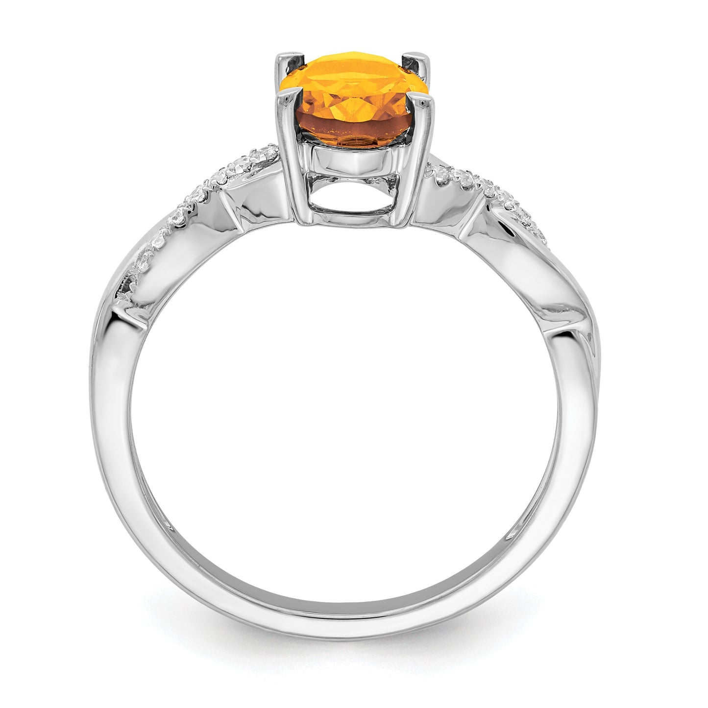 14k White Gold 8x6mm Oval Citrine and 1/15 carat Diamond Ring