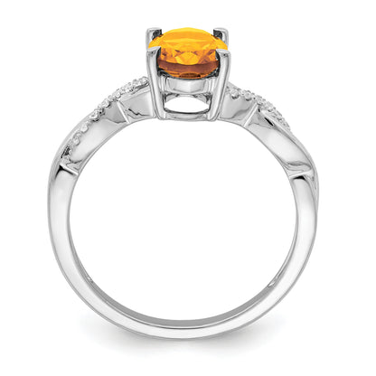 14k White Gold 8x6mm Oval Citrine and 1/15 carat Diamond Ring