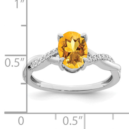 14k White Gold 8x6mm Oval Citrine and 1/15 carat Diamond Ring