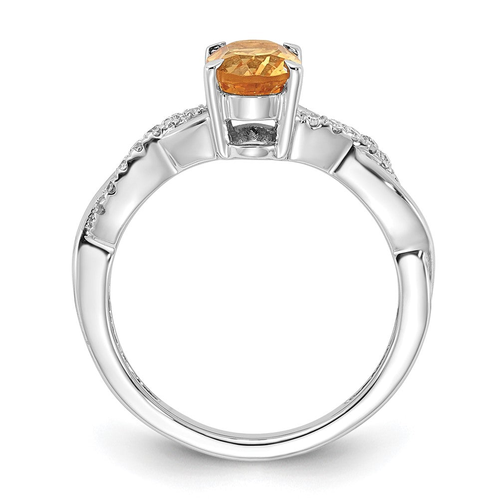 14K White Gold Oval Citrine and Diamond Ring